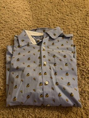 Van Heusen Light Blue Button-Down Shirt with Yellow Floral Print